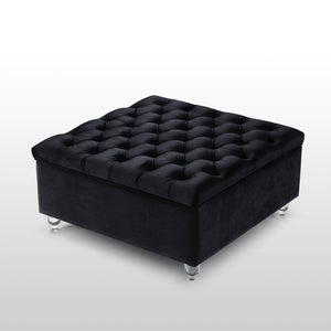 Homeroots 36" Black Velvet And Clear Tufted Storage Black  490611