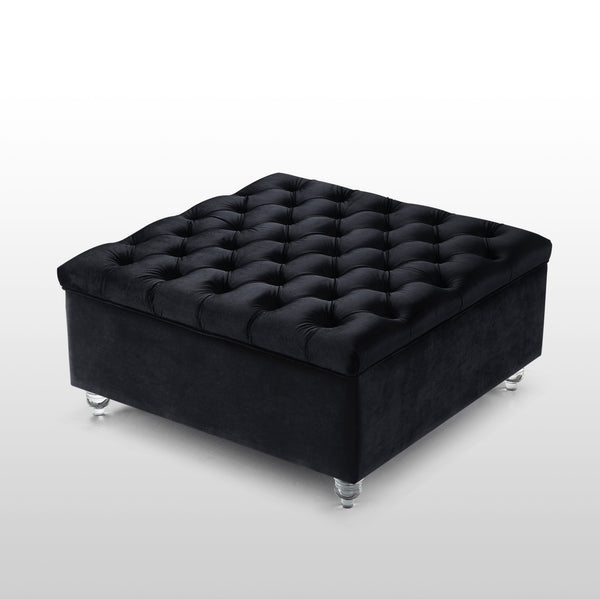 Homeroots 36" Black Velvet And Clear Tufted Storage Black  490611