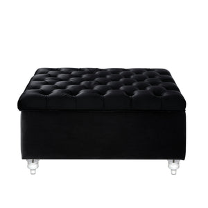 Homeroots 36" Black Velvet And Clear Tufted Storage Black  490611