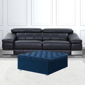 Homeroots 36" Blue Velvet And Clear Tufted Storage Blue  490612