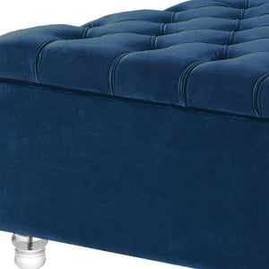 Homeroots 36" Blue Velvet And Clear Tufted Storage Blue  490612