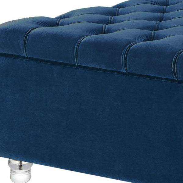 Homeroots 36" Blue Velvet And Clear Tufted Storage Blue  490612