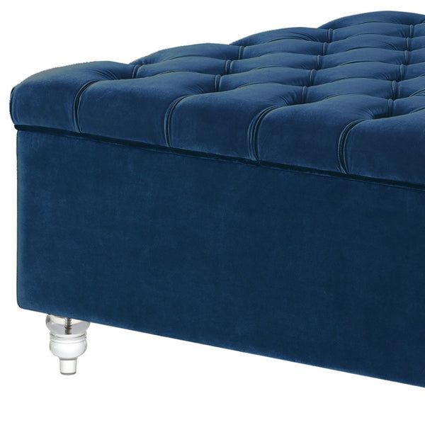 Homeroots 36" Blue Velvet And Clear Tufted Storage Blue  490612