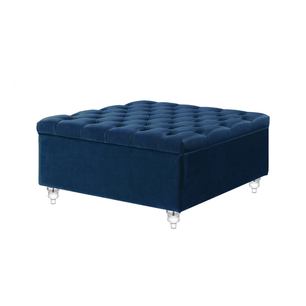 Homeroots 36" Blue Velvet And Clear Tufted Storage Blue  490612