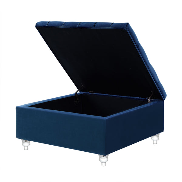 Homeroots 36" Blue Velvet And Clear Tufted Storage Blue  490612