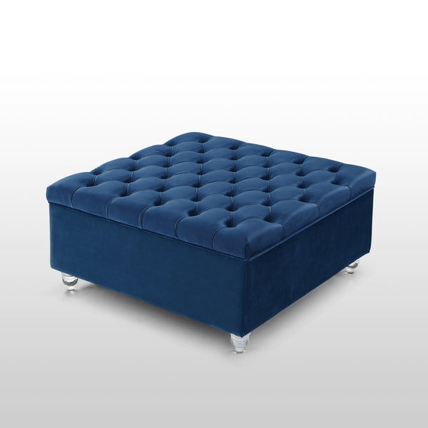 Homeroots 36" Blue Velvet And Clear Tufted Storage Blue  490612