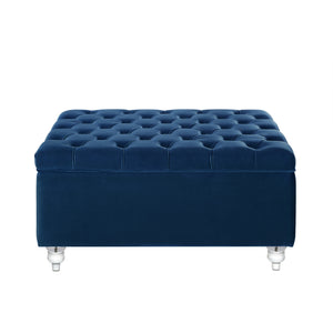 Homeroots 36" Blue Velvet And Clear Tufted Storage Blue  490612