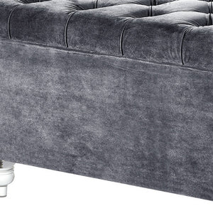 Homeroots 36" Gray Velvet And Clear Tufted Storage Grey  490613