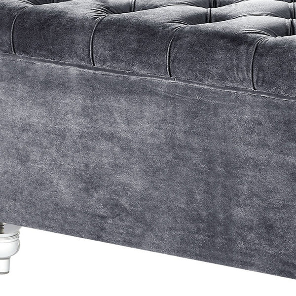 Homeroots 36" Gray Velvet And Clear Tufted Storage Grey  490613