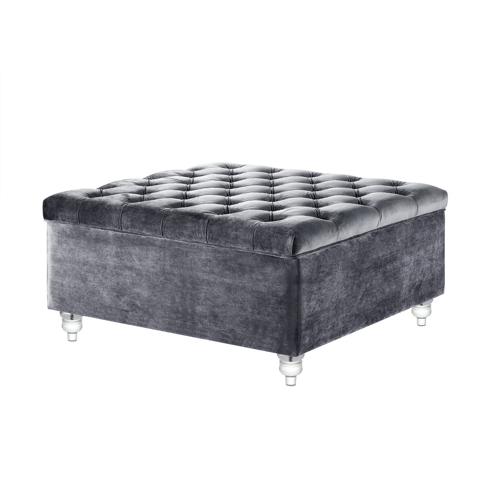 Homeroots 36" Gray Velvet And Clear Tufted Storage Grey  490613