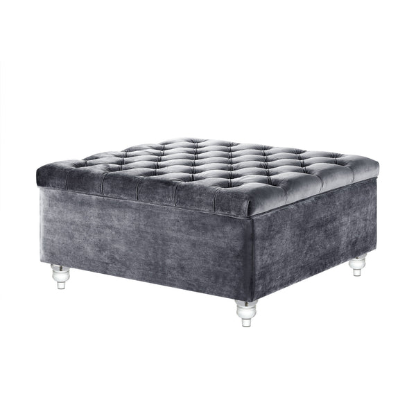 Homeroots 36" Gray Velvet And Clear Tufted Storage Grey  490613