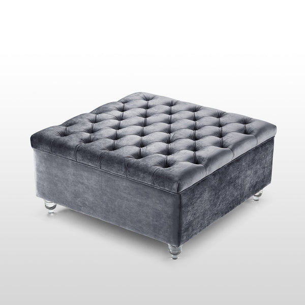 Homeroots 36" Gray Velvet And Clear Tufted Storage Grey  490613
