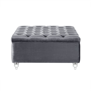 Homeroots 36" Gray Velvet And Clear Tufted Storage Grey  490613