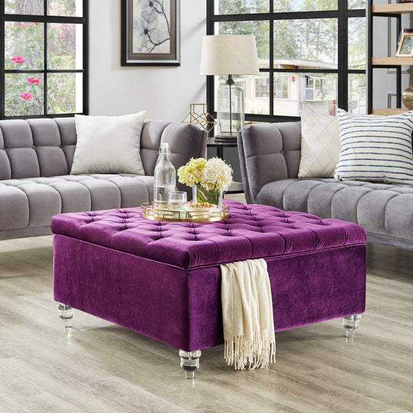 Homeroots 36" Purple Velvet And Clear Tufted Storage Purple  490614