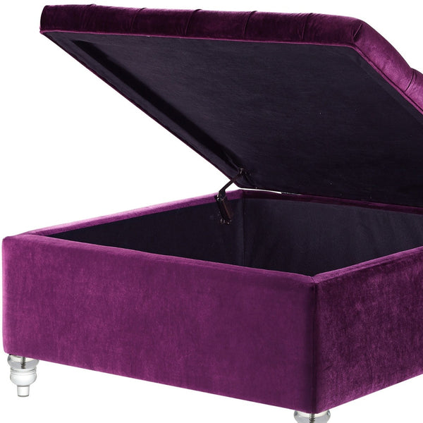 Homeroots 36" Purple Velvet And Clear Tufted Storage Purple  490614