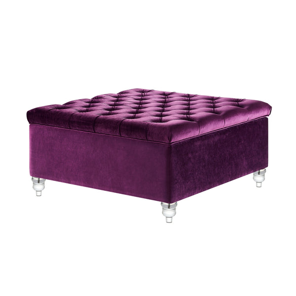 Homeroots 36" Purple Velvet And Clear Tufted Storage Purple  490614