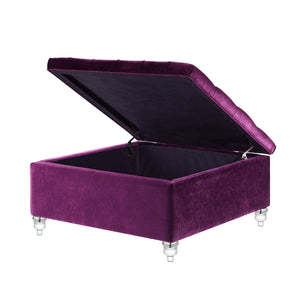 Homeroots 36" Purple Velvet And Clear Tufted Storage Purple  490614
