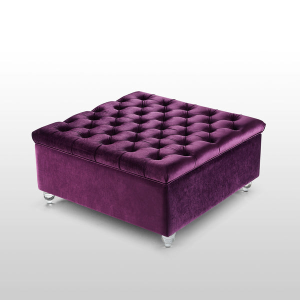 Homeroots 36" Purple Velvet And Clear Tufted Storage Purple  490614