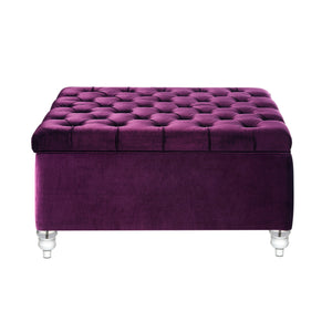 Homeroots 36" Purple Velvet And Clear Tufted Storage Purple  490614