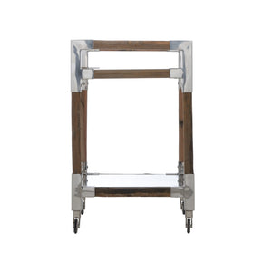 Wildwood Rustic Glam Bar Cart With Reclaimed Wood, Polished Nickel Accents, Tempered Glass Shelves & Casters 490616