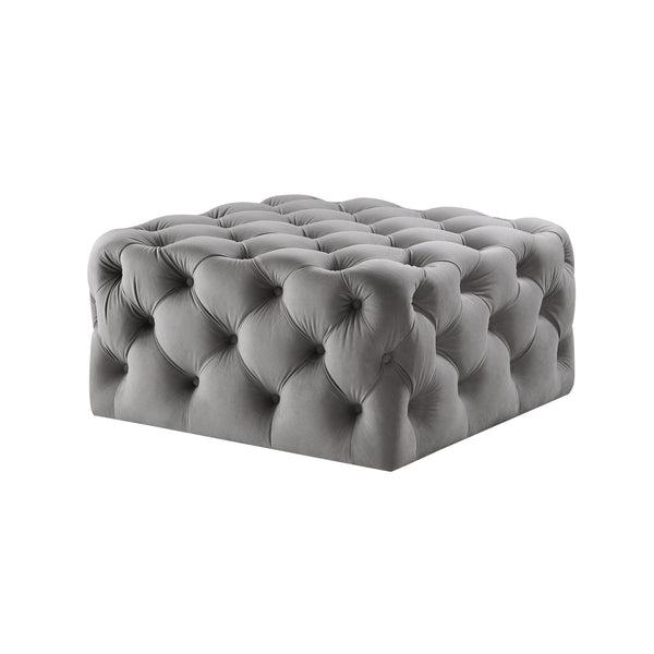 Homeroots 33" Gray Velvet Rolling Tufted Cocktail Ottoman Grey,Velvet  490616