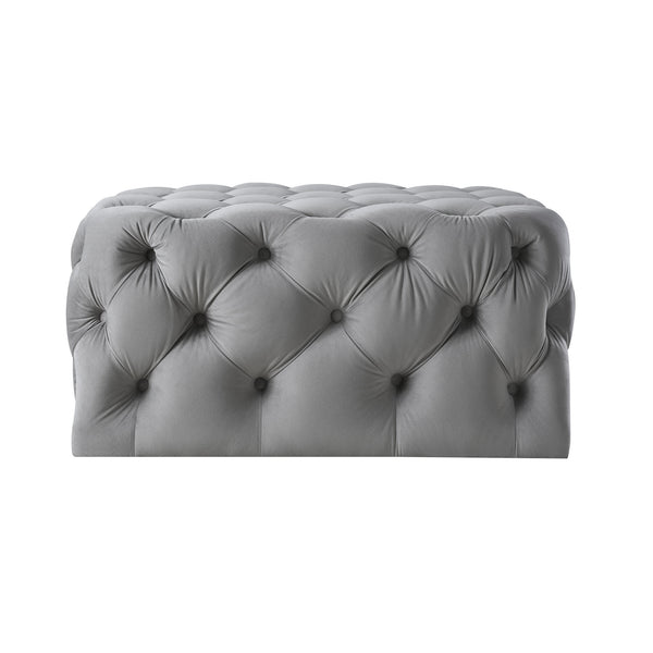 Homeroots 33" Gray Velvet Rolling Tufted Cocktail Ottoman Grey,Velvet  490616