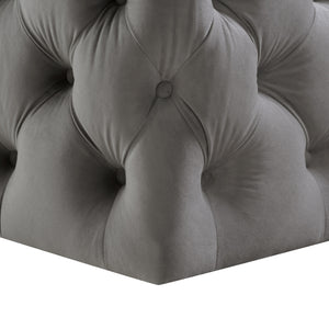 Homeroots 33" Gray Velvet Rolling Tufted Cocktail Ottoman Grey,Velvet  490616