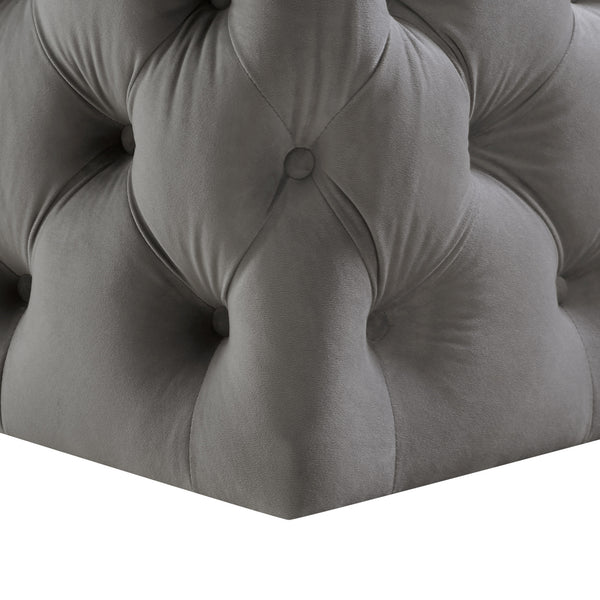 Homeroots 33" Gray Velvet Rolling Tufted Cocktail Ottoman Grey,Velvet  490616