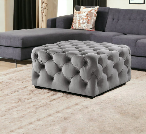Homeroots 33" Gray Velvet Rolling Tufted Cocktail Ottoman Grey,Velvet  490616