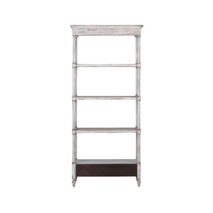 Wildwood Summer House Etagere Gray-Washed Gmelina Hardwood Shelving With Woven Cane Panels & Drawers - Tall Display Storage For Coastal Living 490617