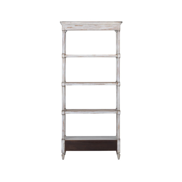 Wildwood Summer House Etagere Gray-Washed Gmelina Hardwood Shelving With Woven Cane Panels & Drawers - Tall Display Storage For Coastal Living 490617