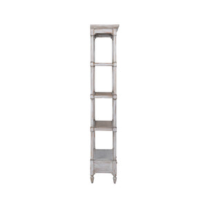 Wildwood Summer House Etagere Gray-Washed Gmelina Hardwood Shelving With Woven Cane Panels & Drawers - Tall Display Storage For Coastal Living 490617