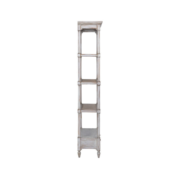 Wildwood Summer House Etagere Gray-Washed Gmelina Hardwood Shelving With Woven Cane Panels & Drawers - Tall Display Storage For Coastal Living 490617