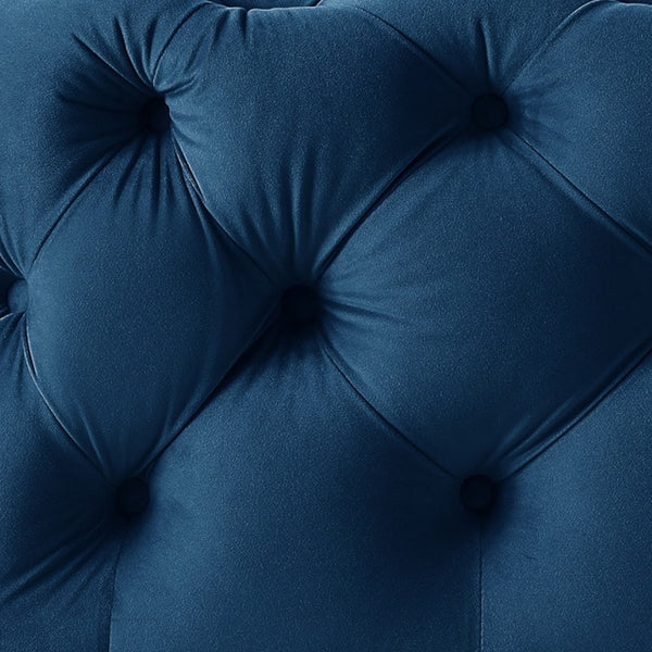 Homeroots 33" Navy Blue Velvet Rolling Tufted Cocktail Ottoman Navy,Velvet  490617