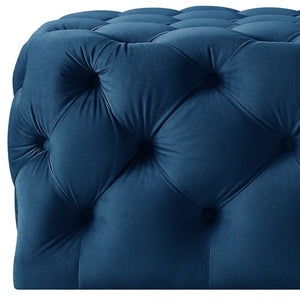 Homeroots 33" Navy Blue Velvet Rolling Tufted Cocktail Ottoman Navy,Velvet  490617