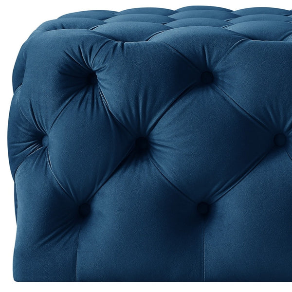 Homeroots 33" Navy Blue Velvet Rolling Tufted Cocktail Ottoman Navy,Velvet  490617