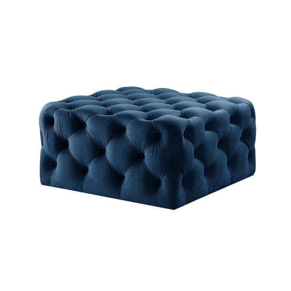 Homeroots 33" Navy Blue Velvet Rolling Tufted Cocktail Ottoman Navy,Velvet  490617