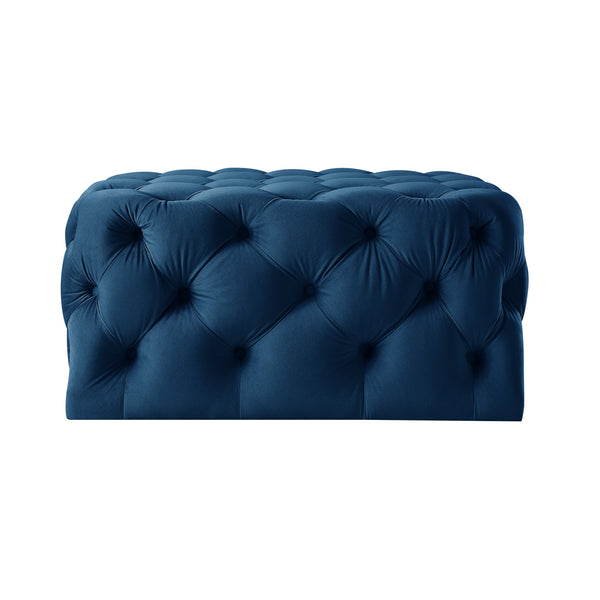 Homeroots 33" Navy Blue Velvet Rolling Tufted Cocktail Ottoman Navy,Velvet  490617