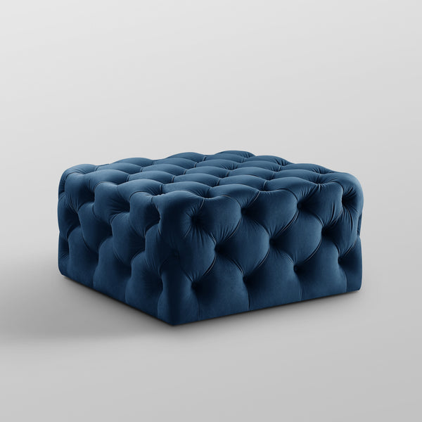 Homeroots 33" Navy Blue Velvet Rolling Tufted Cocktail Ottoman Navy,Velvet  490617