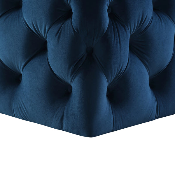 Homeroots 33" Navy Blue Velvet Rolling Tufted Cocktail Ottoman Navy,Velvet  490617