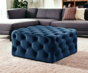 Homeroots 33" Navy Blue Velvet Rolling Tufted Cocktail Ottoman Navy,Velvet  490617