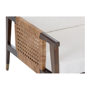 Wildwood Isle Handcrafted Lounge Chair With Woven Cane, Removable Cushions & Brass-Ferrule Tapered Legs — Coastal Crafted 490618