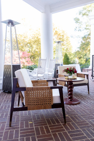 Wildwood Isle Handcrafted Lounge Chair With Woven Cane, Removable Cushions & Brass-Ferrule Tapered Legs — Coastal Crafted 490618