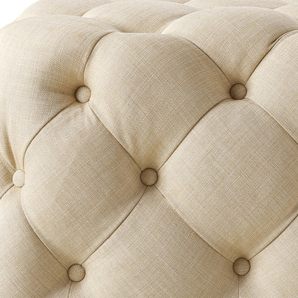 Homeroots 33" Beige Linen Rolling Tufted Cocktail Ottoman Beige,Linen  490618