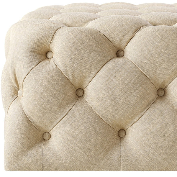 Homeroots 33" Beige Linen Rolling Tufted Cocktail Ottoman Beige,Linen  490618