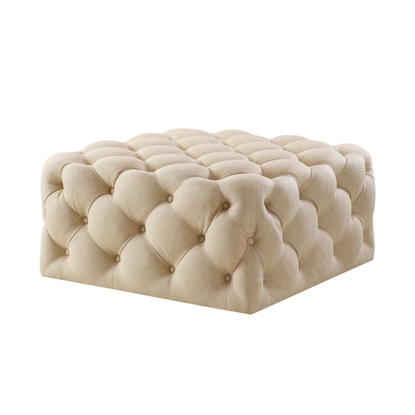 Homeroots 33" Beige Linen Rolling Tufted Cocktail Ottoman Beige,Linen  490618