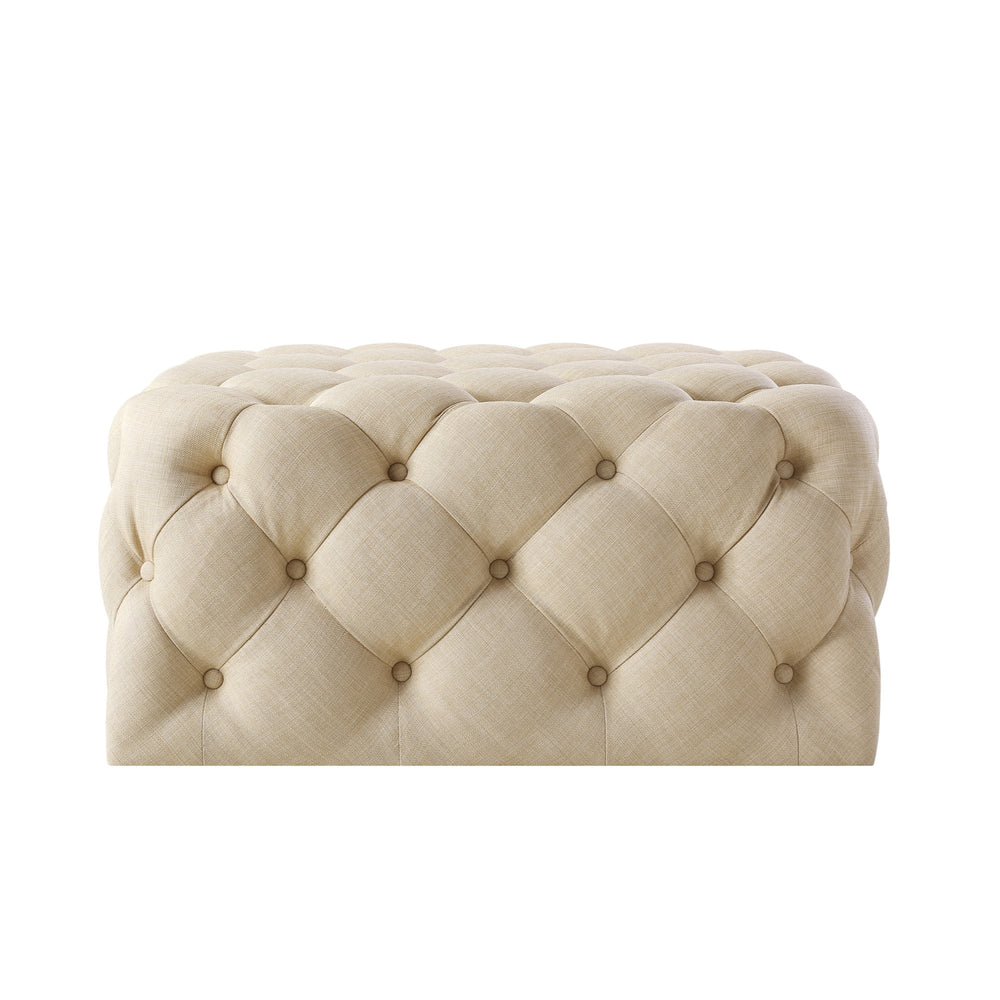Homeroots 33" Beige Linen Rolling Tufted Cocktail Ottoman Beige,Linen  490618