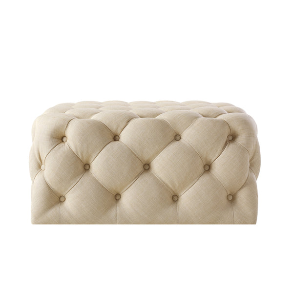 Homeroots 33" Beige Linen Rolling Tufted Cocktail Ottoman Beige,Linen  490618