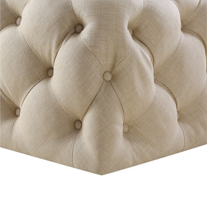 Homeroots 33" Beige Linen Rolling Tufted Cocktail Ottoman Beige,Linen  490618