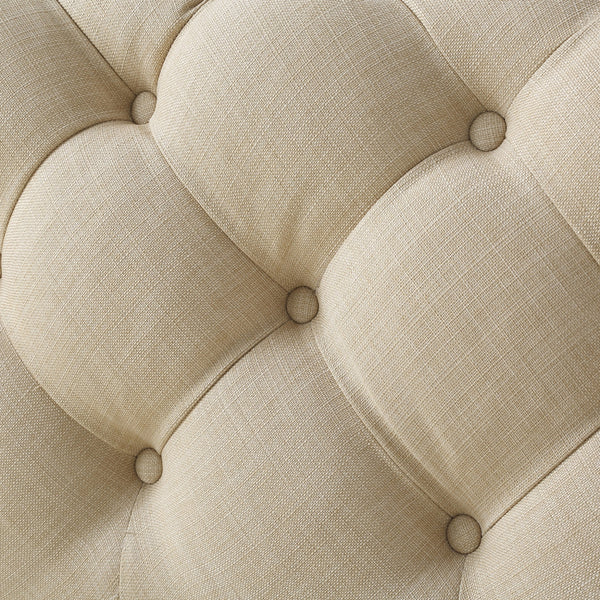 Homeroots 33" Beige Linen Rolling Tufted Cocktail Ottoman Beige,Linen  490618